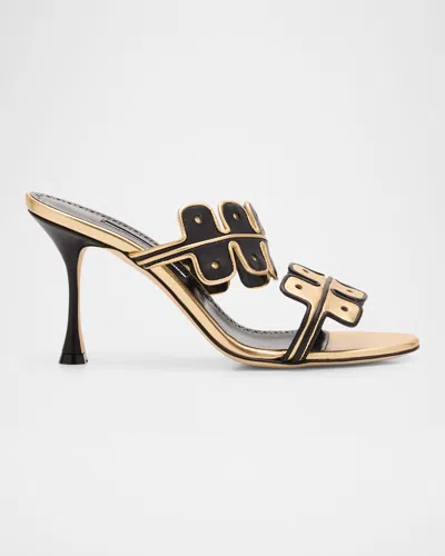 MANOLO BLAHNIK APLINANU NAPPA LEATHER DOUBLE-BAND SLIDE SANDALS
