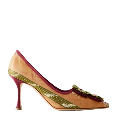 Manolo Blahnik Montmedy 90 Appliquéd Embroidered Striped Satin Pumps In Multi