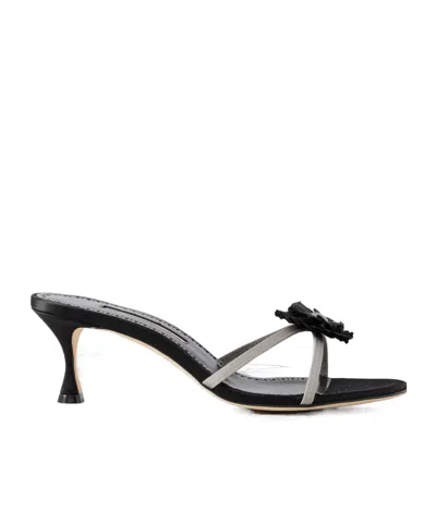 Manolo Blahnik Paliss 50 Appliquéd Grosgrain Mules In Black