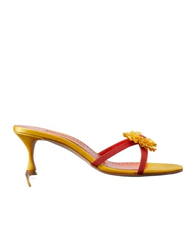 Manolo Blahnik Paliss 50 Appliquéd Grosgrain Mules In Yellow