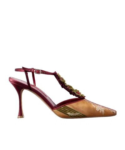 Manolo Blahnik Appliquéd Silk And Linen-blend Jacquard Pumps In Brown