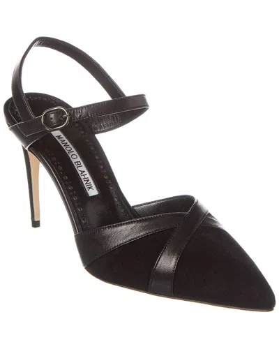 Manolo Blahnik Aristida 90 Suede & Leather Pump In Black