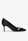 Manolo Blahnik Asapump 70 Crystal-embellished Satin Pumps In Black
