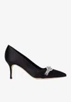Manolo Blahnik Asapump 70 Crystal-embellished Satin Pumps In Black