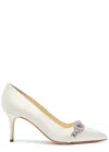 Manolo Blahnik Asapump Satin Sandals In Cream