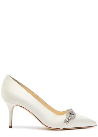 Manolo Blahnik Asapump Satin Sandals In Cream