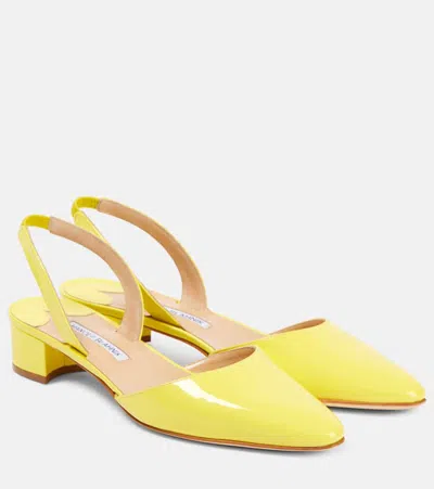 Manolo Blahnik Aspro 30 Patent Leather Slingback Pumps In Yellow