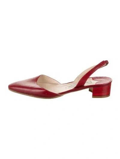Pre-owned Manolo Blahnik Aspro Leather Slingback Flats In Red