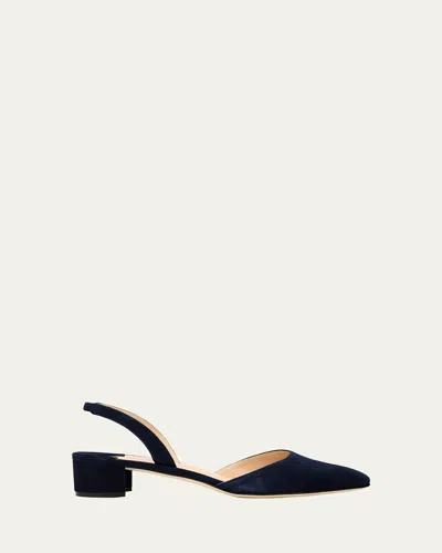 Manolo Blahnik Aspro 30 Suede Slingback Point-toe Pumps In Blue