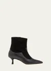 Manolo Blahnik Atalanta Mixed Leather Ankle Booties In Blck0015