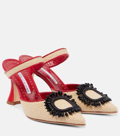 Manolo Blahnik Pantoletten Atika 90 Aus Raffiabast In Nude