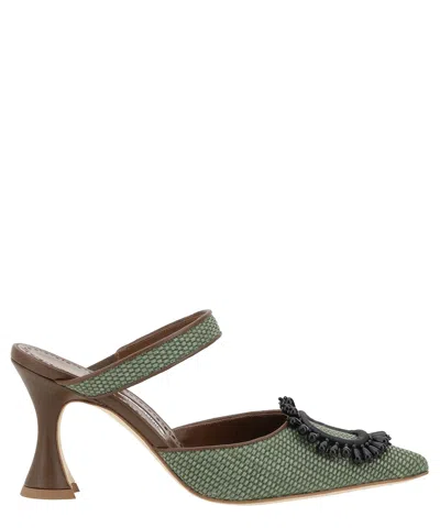 Manolo Blahnik Atika Heeled Mules In Green