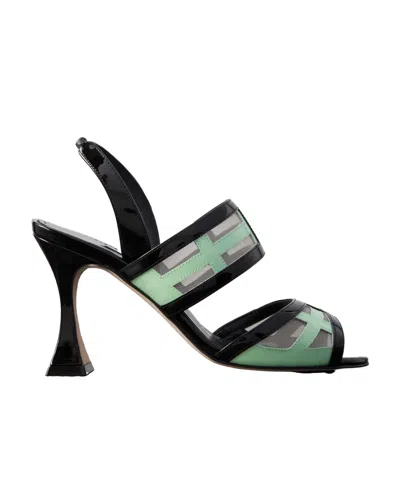 Manolo Blahnik Avespa 90 Mesh-trimmed Patent-leather Slingback Mules In Black
