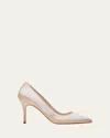 Manolo Blahnik Axidia Cotton Leather Stiletto Pumps In Cream