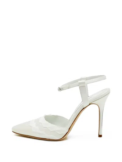 Pre-owned Manolo Blahnik Ayma Ankle-strap Pumps In White