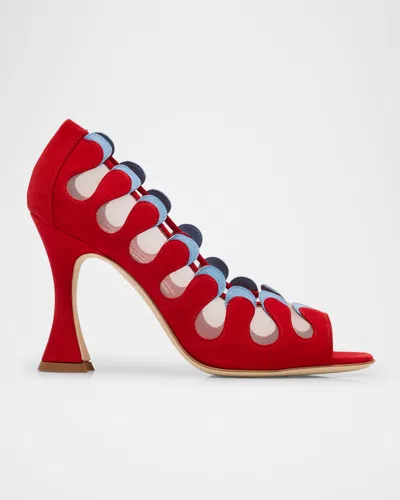 Manolo Blahnik Aziz Kid Suede Open-toe Pumps In Red