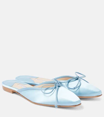 Manolo Blahnik Ballerimu 10 Satin Mules In Blue