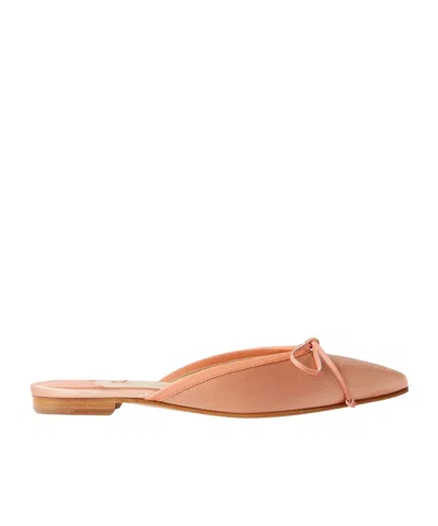 Manolo Blahnik Ballerimu Bow-detailed Leather-trimmed Satin Mules In Neutrals