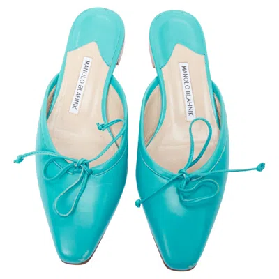 Manolo Blahnik Ballerimu Leather Ballet Mules In Green