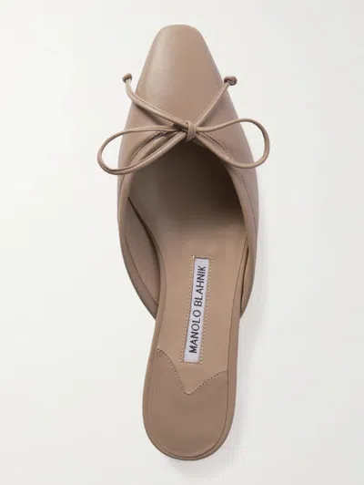 Manolo Blahnik Ballerimu Leather Point-toe Mules In Brown