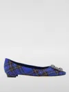Manolo Blahnik Hangisi Tartan Ballet Flats In Blau