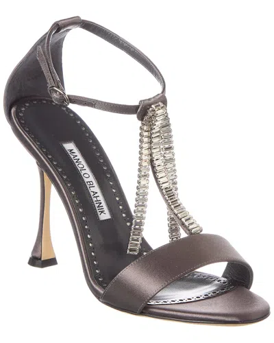 Manolo Blahnik Bambi 100 Satin Sandal In Brown