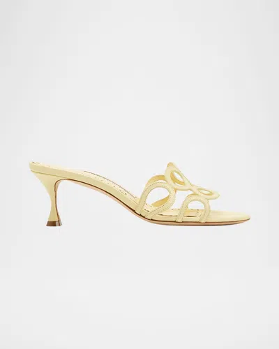 Manolo Blahnik Barimu Leather Ring-cut Mule Sandals In Yellow