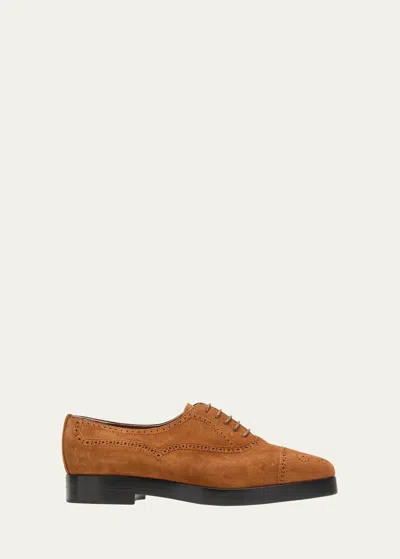 Manolo Blahnik Bation Perforated Suede Derby Loafers In Brown