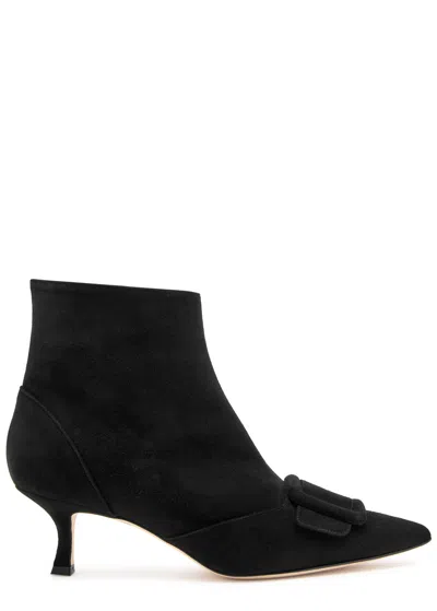 Manolo Blahnik Baylow 50 Suede Ankle Boots In Black