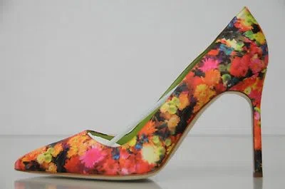 Pre-owned Manolo Blahnik Bb 105 Orange Green Red Floral Shoes Pumps 40.5 41 41.5 42