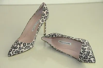Pre-owned Manolo Blahnik Bb 105 Pale Pink Grey Leopard Shoes Pumps Heels 37.5 40.5 42 In Pink Leo