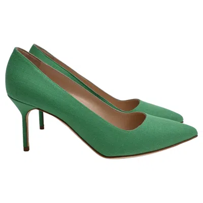 Manolo Blahnik Bb 70 Pumps In Green Linen In Multi