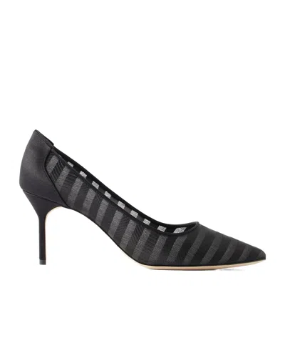 Manolo Blahnik Bb 70 Striped Mesh Pumps In Black