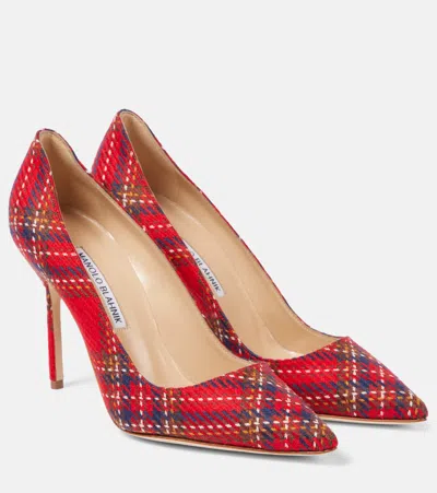 Manolo Blahnik Bb 90 Plaid Pumps In Red