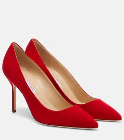 Manolo Blahnik Bb 90 Suede Pumps In Red