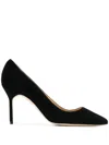 Manolo Blahnik Pointed Pumps In Grey Suede In Black