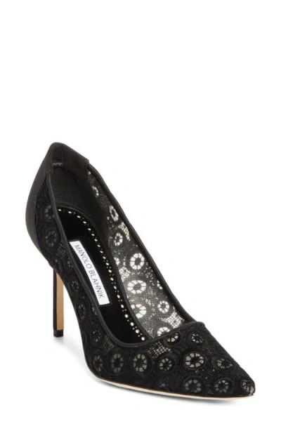 Manolo Blahnik Bb Lace Pointed Toe Pump In Black