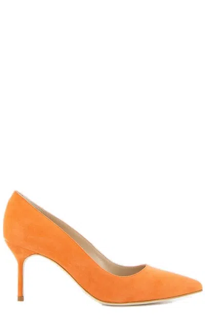 Manolo Blahnik Orange Bb 70mm Suede Pumps