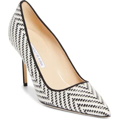 Manolo Blahnik Raffia-effect Point-toe Pumps In White