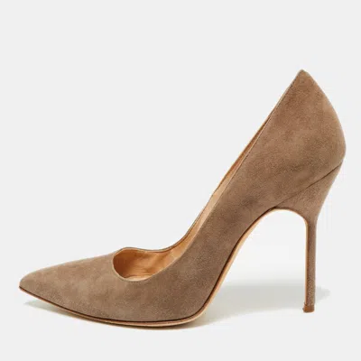 Pre-owned Manolo Blahnik Bb Size 37 Brown Suede Pumps