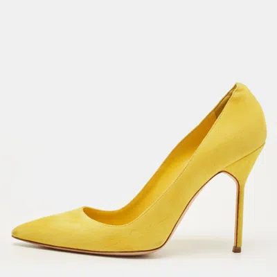 Pre-owned Manolo Blahnik Bb Size 38 Yellow Suede Pointed Toe Pumps