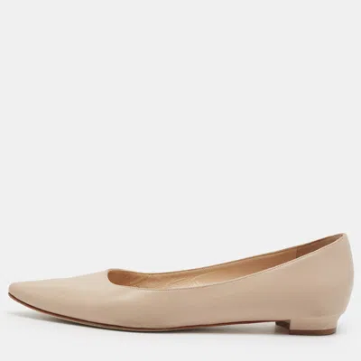 Pre-owned Manolo Blahnik Bb Size 38.5 Beige Leather Ballet Flats