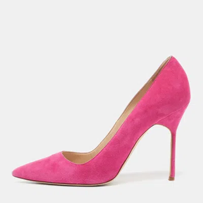 Pre-owned Manolo Blahnik Bb Size 38.5 Pink Suede Pumps