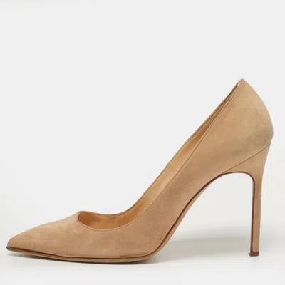 Pre-owned Manolo Blahnik Bb Size 39 Beige Suede Pumps In Sand