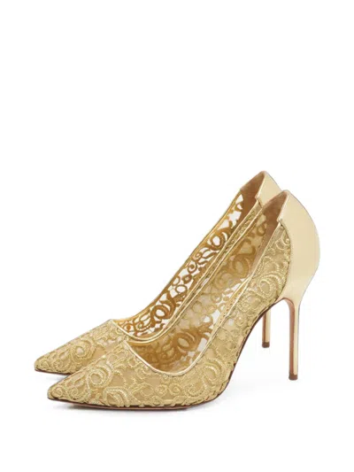 Pre-owned Manolo Blahnik Bbla Mesh Pumps In Gold