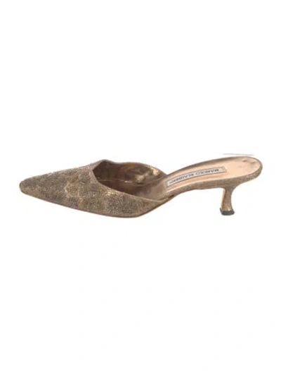 Pre-owned Manolo Blahnik Beaded Accents Mules In Neutral