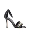 Manolo Blahnik Beaded Open-toe Sandals In Black Leather In Black