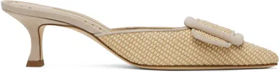 Manolo Blahnik Beige Maysalebi Mules In 1105 Dcrm / 2601 Mnu