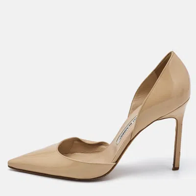 Manolo Blahnik Beige Patent Leather Tayler D'orsay Pumps In Brown