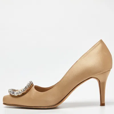 Pre-owned Manolo Blahnik Beige Satin Pumps Size 38.5